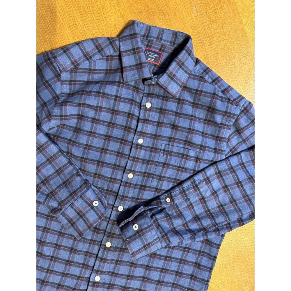 UNTUCKit Shirt Mens Medium Blue Plaid Scavino Regular‎ Fit Button Up 100% Cotton
